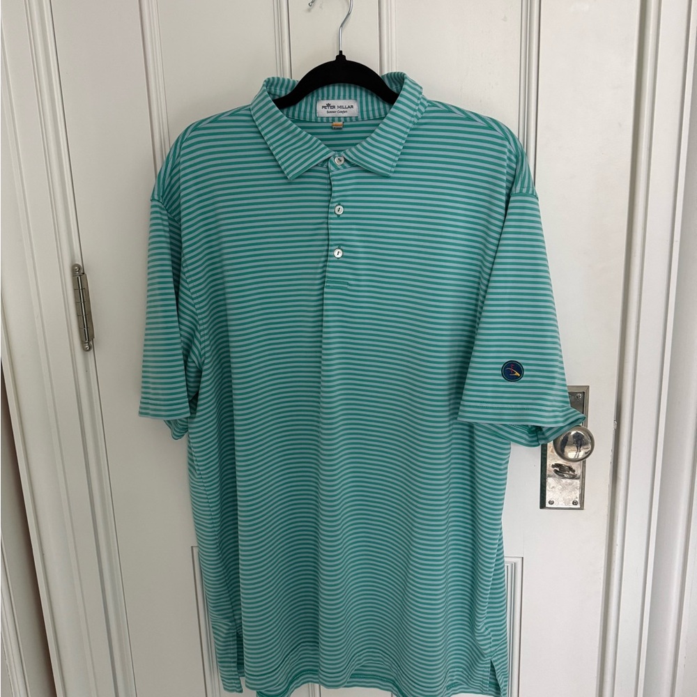 Peter Millar Green Striped Polo Shirt